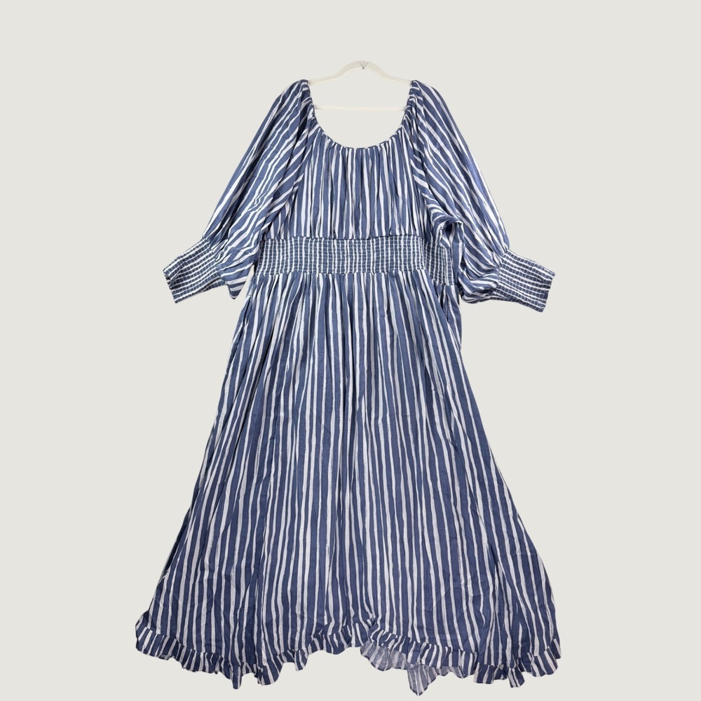 By Anthropologie Sweetheart Midi Dress Women 3XL Blue Striped NWOT Long Sleeve - Picture 7 of 10